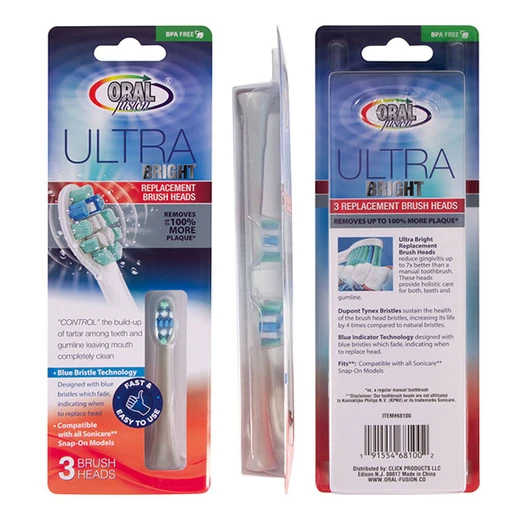 68100, Oral Fusion Ultra Bright Replacement Brush Heads 3PK Compatible with Sonicare, 191554681002