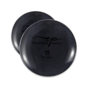 36268, Elegance Party Curve 10PK 7.5" Dinner Plate Black+Silver, 191554362680
