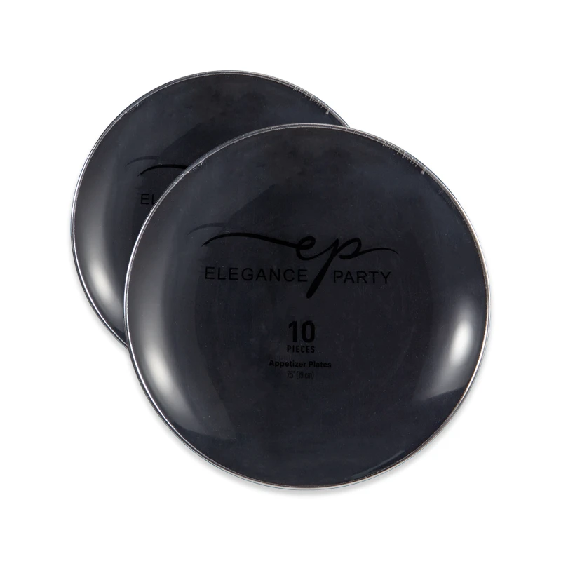 Elegance Party Curve 10PK 7.5" Dinner Plate Black+Silver