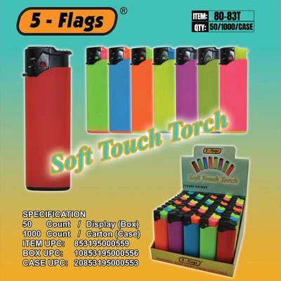80-83T, Lighter 5-Flags Torch Windproof  5 Flags Neon Assorted 50/1000 51lb, 853195000559