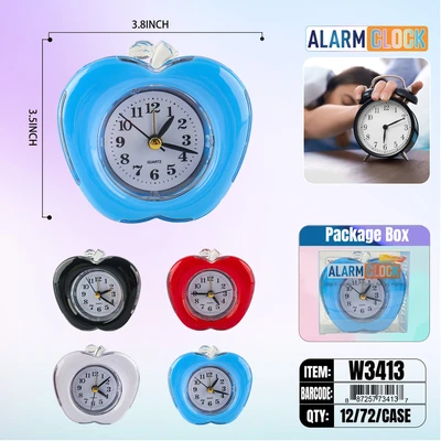 W3413, Alarm Table Clock 3.8" Assorted Color/PDQ, 887257734137