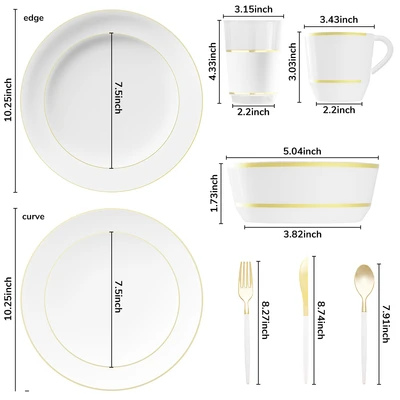 OL36450, Elegance Party Luxury Party Dinnerware Set 220pc – White/Gold