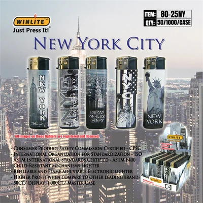 80-25NY, Winlite Lighter New York Black-White Fix-FlameI Disposable 50/1000 44LB, 853195009477