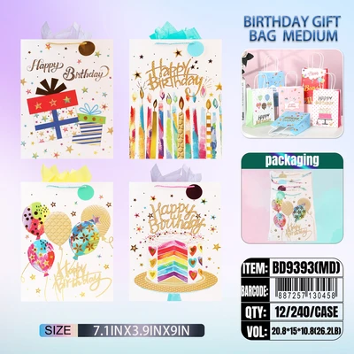 BD9393-MD, Birthday Gift Bags MD. Assorted x4 Styles7.1"x3.9"x9", 887257130458