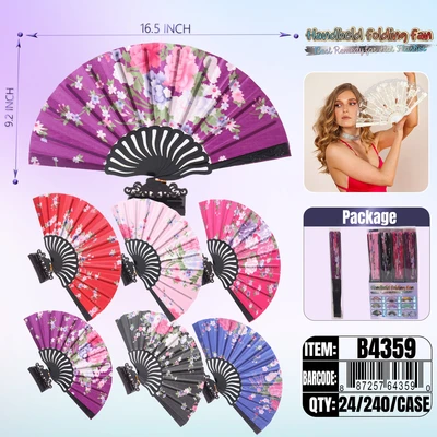 B4359, Hand Fan 16.5“x9.2" 24/DPQ, 887257643590