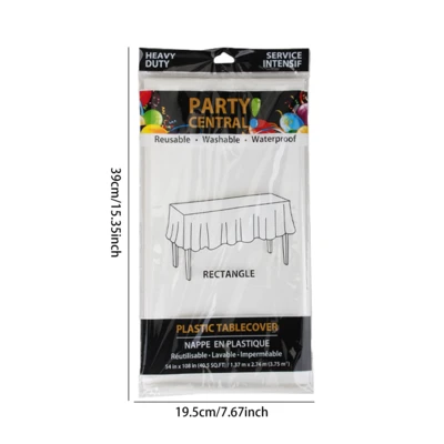 50000, Party Central Heavy Duty Rectangle Plastic Tablecover - White, 191554500006