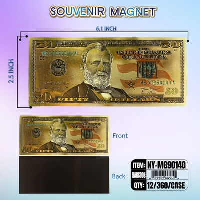 NY-MG9014G, Money Magnet $50 Bill Gold, 887257990144