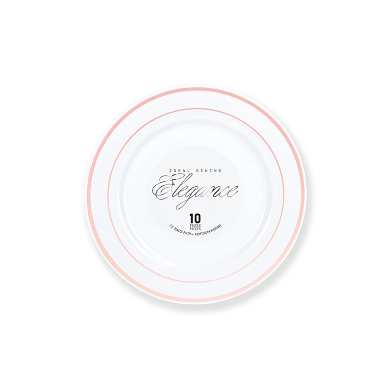 Elegance Plate 7.5" White + 2 Line Stamp Rose Gold