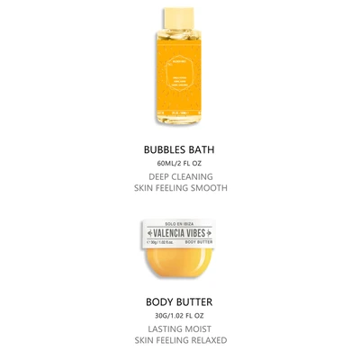 89497, Women's 3 Pcs Bag Set 3.4 oz Body Mist 2 oz Bubble Bath 1.02 oz Body Butter Valencia Vibes 32 - Solo En lbiza, 191544894979