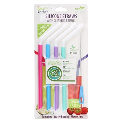 39111, Ideal Kitchen Silicone Straw + Cleaner 5PK, 191554391116