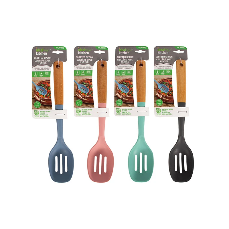 Ideal Kitchen Silicone w/ Wood Handle Slotted Spoon