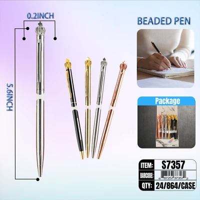 S7357, Beaded Pen Metal Assorted 24/PDQ, 887257373572