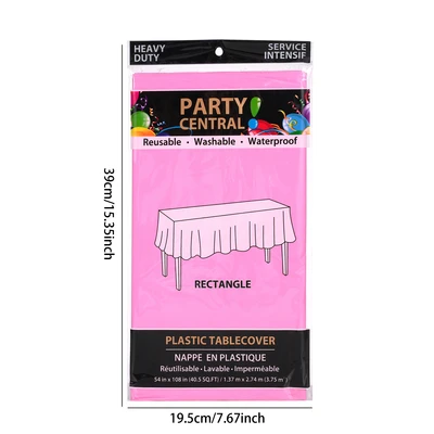 50005, Party Central Heavy Duty Rectangle Plastic Tablecover - Pink, 191554500051