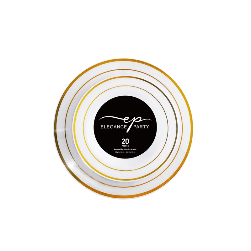 Elegance Bowl 5oz and 12oz White +2 lines Gold Stamp 20Pcs