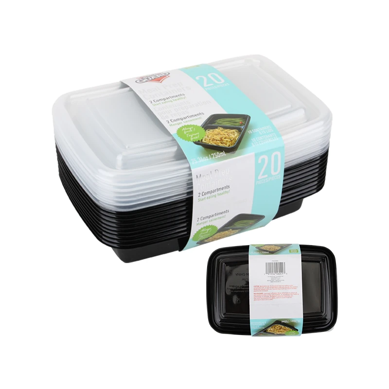 Fresh Guard Plastic Bento Meal Prep Container 20PK 750ml 2 Div