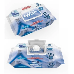 60408, Wish Hand Sanitizing Wipes Bag w/ Lid 100CT Blue, 191554604087