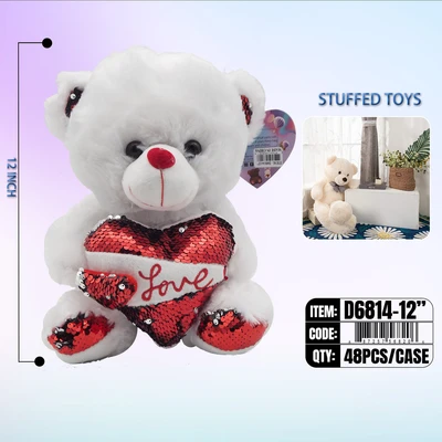 D6814-12", BEAR WHITE W. HEART 12", 887257568206