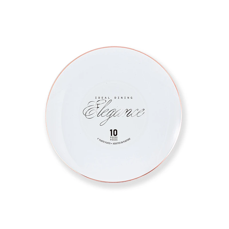 Elegance Plate 9" White + Rim Stamp Rose Gold