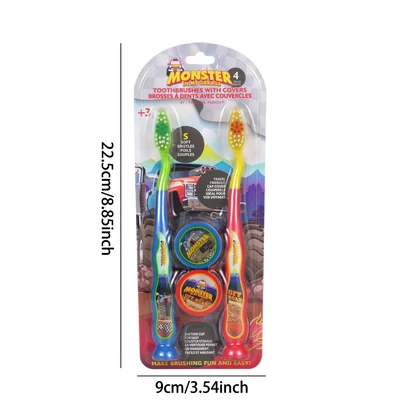 68036, Oral Fusion Kids Monster Truck Toothbrush & Cap 4PK Set, 191554680364