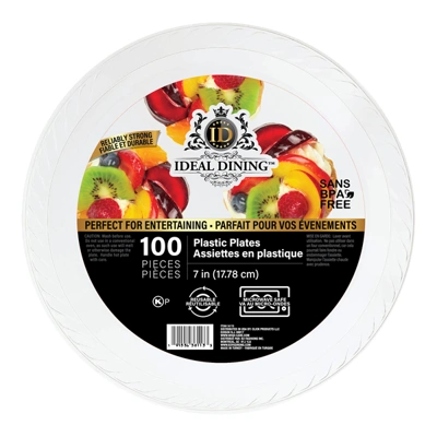 36110, Ideal Dining Plastic Plate 7in White 100CT, 191554361102