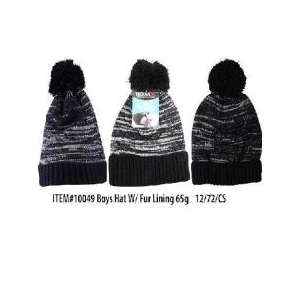 10049, Thermaxxx Boys Pom Pom Hat w/ Fur Lining, 191554100497