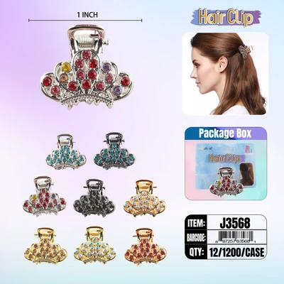 J3568, Hair Clip 1″ Inch with Diamond Assorted, 887257835681