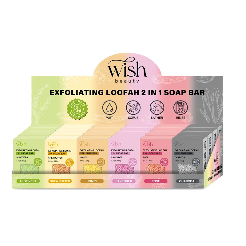 Wish Beauty Honey/Aloe Vera/Rose/Charcoal/ Lavender/She butter Exfoliating Loofah 2in1 Soap Bar