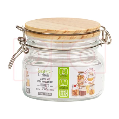 33196, Ideal Kitchen Glass Jar w/ Bamboo Lid 19.95 oz, 191554331969