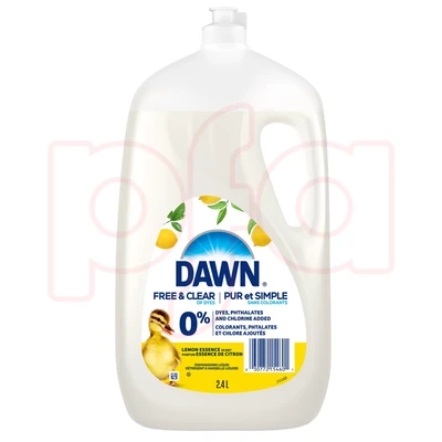 DAWNU24L-LE, Dawn Ultra Dish Liquid 2.4L 0% Free & Clear Dish Soap Lemon Scent, 030772154601