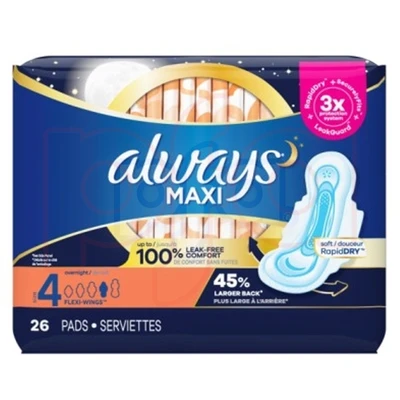 ALW-77160, Always Maxi 26ct Size 4 Overnight w/Wings, 037000890287
