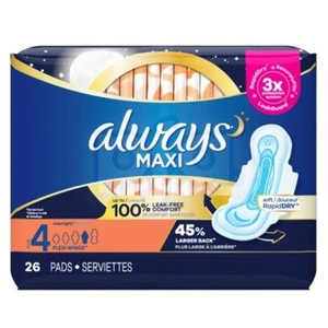 ALW-77160, Always Maxi 26ct Size 4 Overnight w/Wings, 037000890287