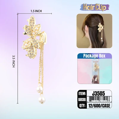J3505, Hair Clip 2″ Inch with Pearl, 887257835056