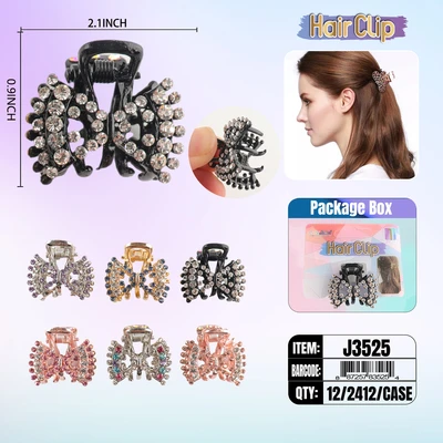 J3525, Hair Clip 1″ Inch with Diamond Assorted, 887257835254
