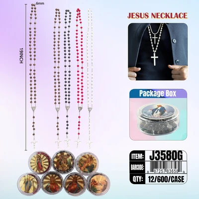 J3580G, Rosary Jesus Neckalce Gold Box, 887257836589