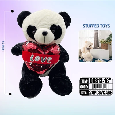 D6813-16", BEAR-PANDA W. HEART 16", 887257568176