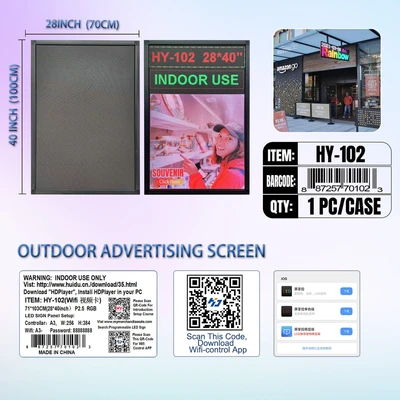 HY-102, LED RGB SIGN InDoor P2.5Panel(103*71CM)=40"x28"(HD-Player Video card Build In USB*WFI:A3-Pw:8*8, 887257701023