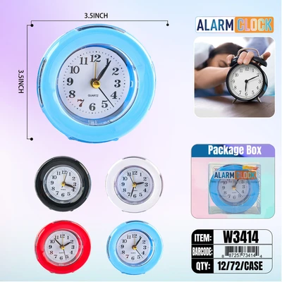 W3414, Alarm Table Clock 3.5" Assorted Color/PDQ, 887257734144