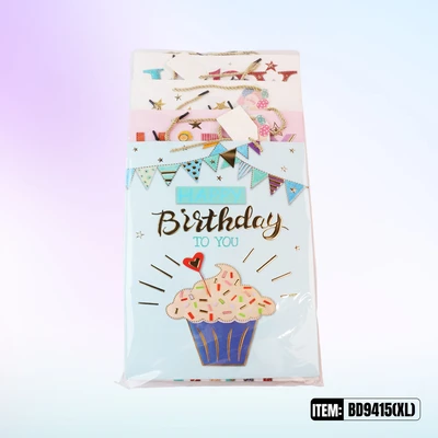 BD9415-XL, Birthday Gift Bags XL x4 Assted. 11.8"x4.7"x16.5", 887257130335