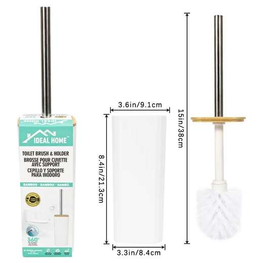 70060, Ideal Home Stainless Steel Toilet Brush w/ Bamboo Lid, 191554700604