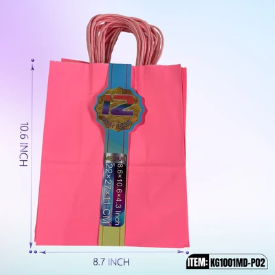 KG1001MD-P02, Kraft Bags MD. Pink 12/Pk 10.6"x8.6"x4.3", 887258100238