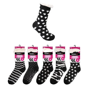 12019, Thermaxxx Sherpa Socks w/ Non-slip Bottom Black & White, 191554120198