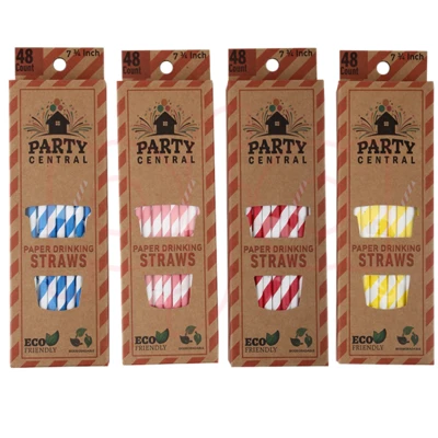 39108, Party Central Paper Straws Colors 48CT, 191554391086