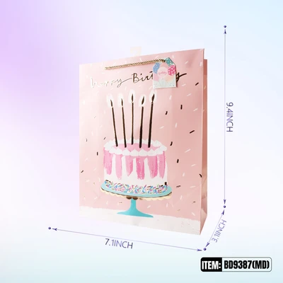 BD9387-MD, Birthday Gift Bags MD.Assorted x4 Styles 7.1"x3.1"x9.4", 887257130656