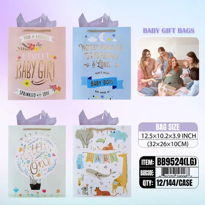 BB9524-LG, Baby Gift Bags LG. Assorted x4 12.5"x10.2"x3.9", 887257195587