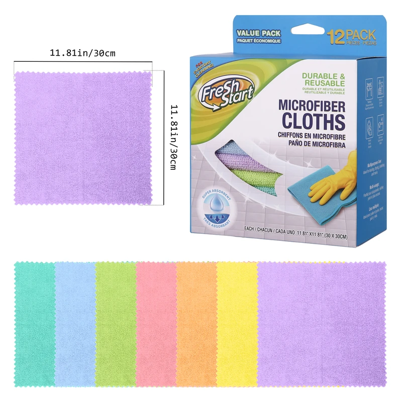 Fresh Start Microfiber Cloths 11.8*11.8in 12pk