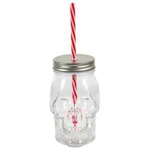 33217, Splash Skull Glass Mug w/ Straw 16.57 oz, 191554332171