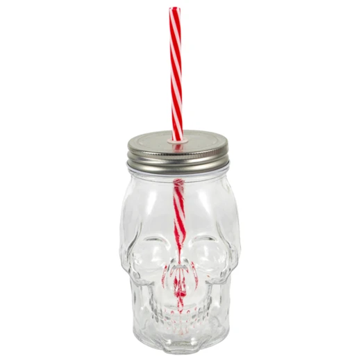 33217, Splash Skull Glass Mug w/ Straw 16.57 oz, 191554332171