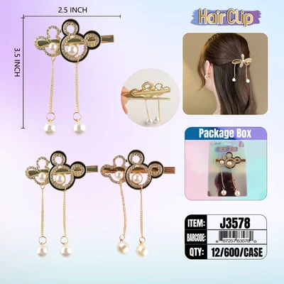 J3578, Hair Clip 3″ Inch with Pearl & Diamond Assorted, 887257835780