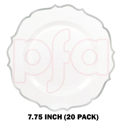 AMS-430517, Amscan Plastic Ornate Plate 7.75" 20-Pack Silver Trim, 013051696535