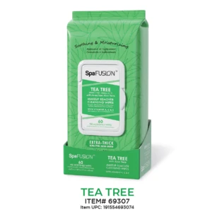 69307, Spa Fusion Make up Remover Cleansing Wipes 60ct Tea Tree, 191554693074